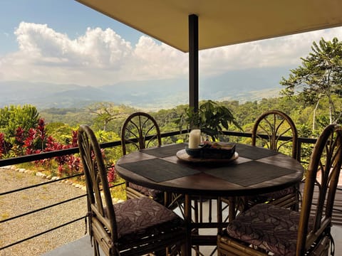 Outdoor dining area with view