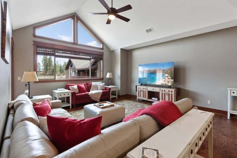 Modern living room with huge windows 