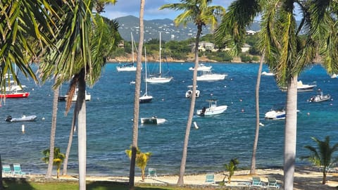 Actual balcony view. Anchorage private beach. Cowpet Bay boats & St John, USVI.