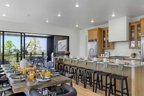 Brunch is served at the long bar and dining table, with room for the whole crew to eat together.