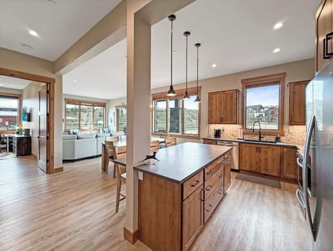 We have ample dining space at the table and island, plus a fully stocked kitchen