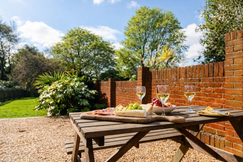Large private garden with seating area