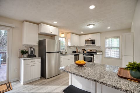 Sliding doors lead to the back porch.