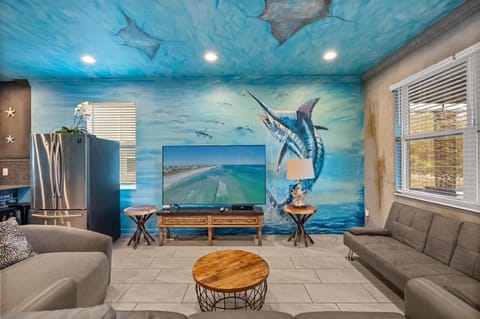 Living room with large TV