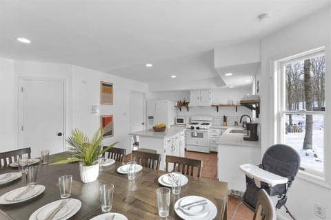 Family-friendly dining with a high chair ready for little ones.