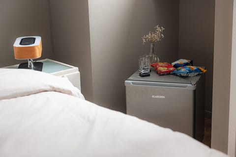 Small fridge with food and drinks