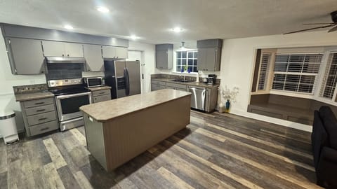 Stocked for family meals, crab feasts and cozy night in. Bay window= great light