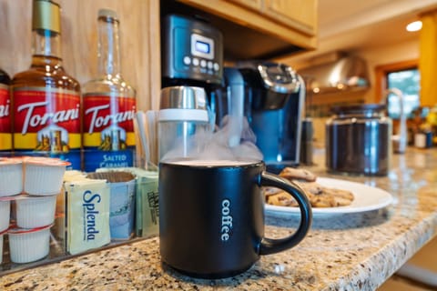 Whether you start your day with one perfect cup or sip on coffee (or tea!) all day long, you’ll love the fully stocked coffee bar — complete with flavorings and a variety of teas for every taste.