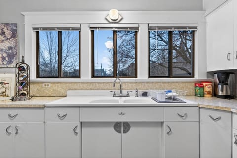 Large kitchen windows with views of Baker`s Historic District!