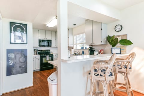 The entrance to the fully stocked kitchen.