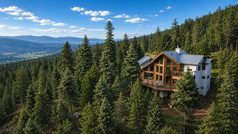 Home situated on 6 acres at 9200' in alpine forest. Huge wall of windows and bi-level deck for enjoying the spectacular views of Angel Fire, with Eagle Nest Lake and Colorado in the distance.