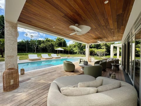 Covered, comfortable terrace with exceptional high-end furniture.