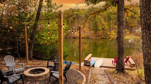 Private beach and waterfront fire pit