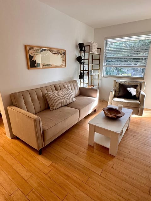 Spacious living room with plenty of storage and pull out sofa for extra guests