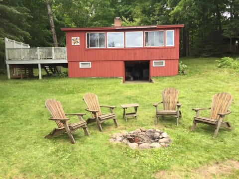 Fire pit with extra chairs , lawn games , swimming toys etc  in the basement 