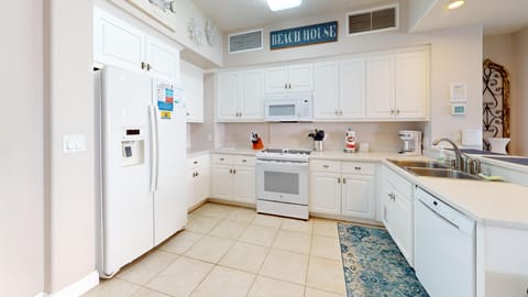 Fully stocked kitchen.