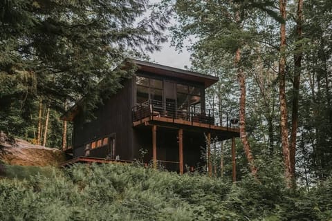 Our expansive treetop back deck and lower yoga platform.