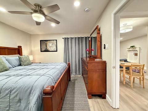 King size bedroom set with room darkening drapes
