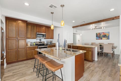 Counter seating at the island.