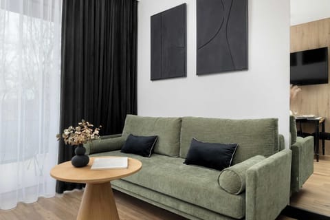 Relax in the stylish living room with a comfortable sofa and modern decor.
