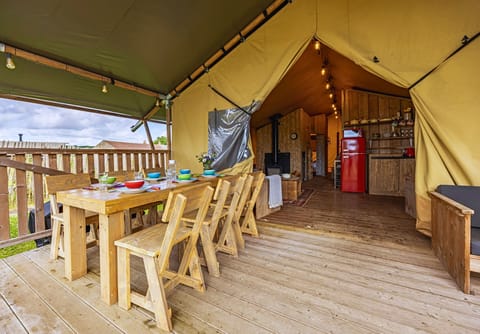 The dining table can be moved outside to enjoy a meal in the open air