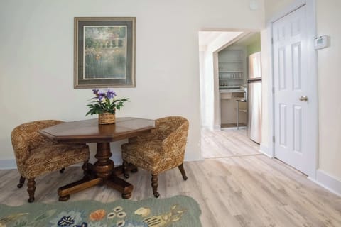 Dining table with direct access to kitchen.