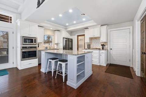 The kitchen is fully stocked to whip up a meal or just a good cup of coffee.