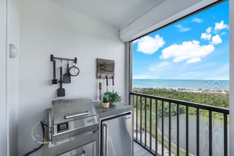 Enjoy a BBQ on the balcony with views of the gulf.