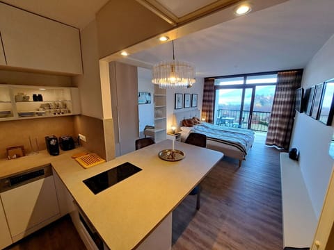 Interior Design, Furniture, Flooring, Floor, Room, Ceiling, Apartment, Kitchen, Cabinetry, Chair