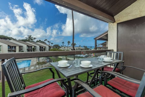 Relax on the lanai with views toward Kamaole Beach III