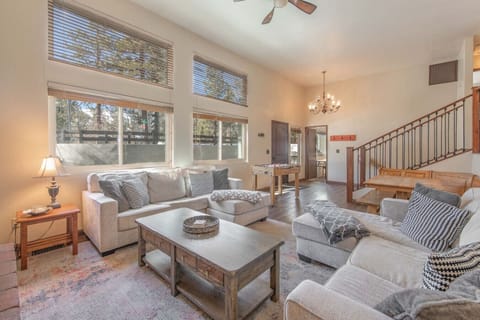 Large living room with great windows to watch the snow fall