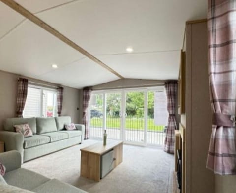 Bright modern interior at this caravan in Suffolk