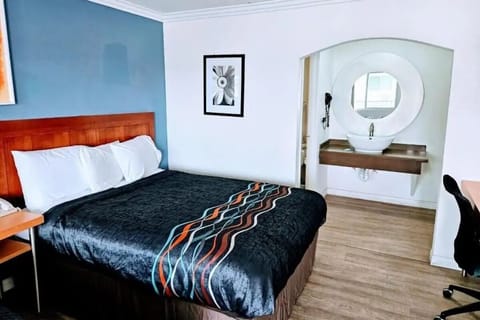Refresh easily with an in-room vanity beside the bed.