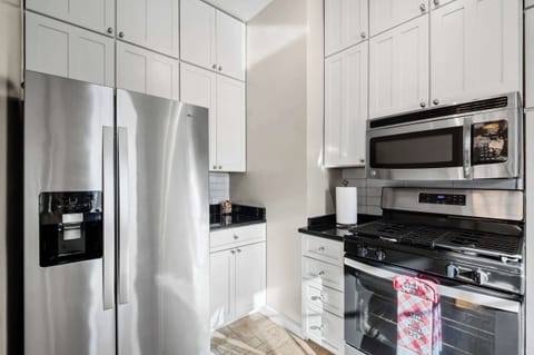 Kitchen: Whether you’re staying a few weeks or longer, this functional kitchen offers the space and tools you need to cook comfortably and consistently.