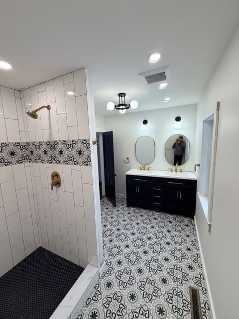 Located upstairs bathroom #1 has a large shower and a double vanity