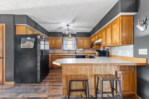 Fully equipped kitchen with plenty of room to cook together.