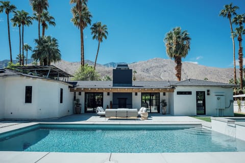 Back year view, Pool/Spa, outdoor fireplace