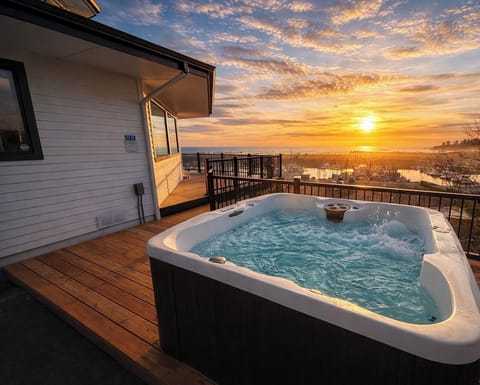 Hot tub views overlooking Port of Brookings Harbor Beach