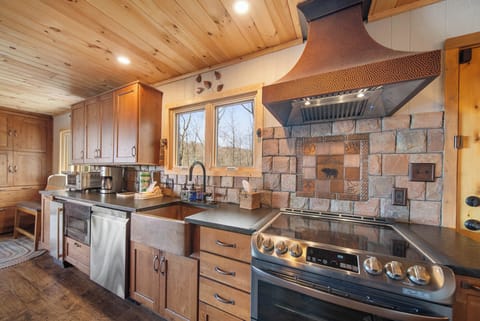 Ceramic Cook Top, Ceramic Basin Sink, and Ice Maker in the Kitchen