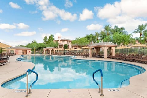 Relax poolside with rows of loungers ready for you.