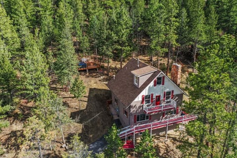 A serene forest getaway offering room to unwind and beautiful views from the elevated deck.