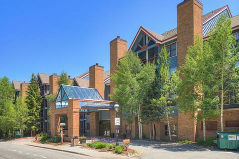 Exterior view of the lodge-style building entrance