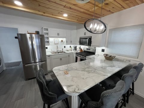 Kitchen close up with all new appliances.