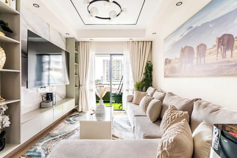 Living room space Facing Kilimani - Johanne Luxe and Cozy Kilimani Suite in Nairobi, Kenya.