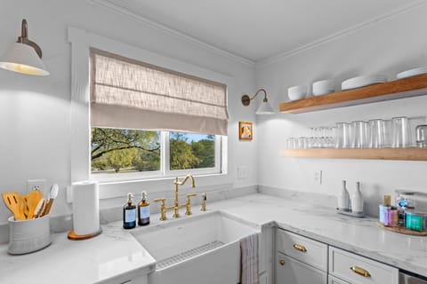 The kitchenette: simple, stylish and thoughtfully stocked for easy meals