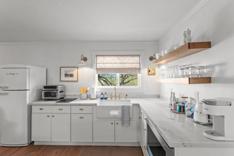 The kitchenette: simple, stylish and thoughtfully stocked for easy meals
