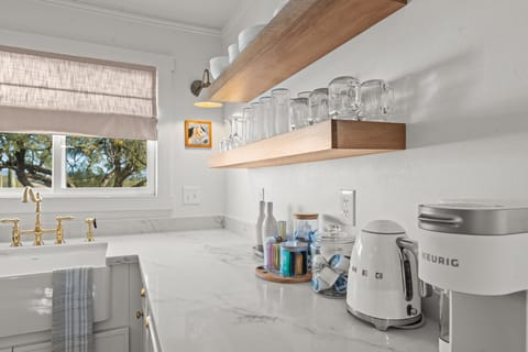 The kitchenette: simple, stylish and thoughtfully stocked for easy meals