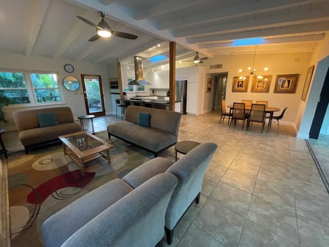 Living room, kitchen and secondary dining area