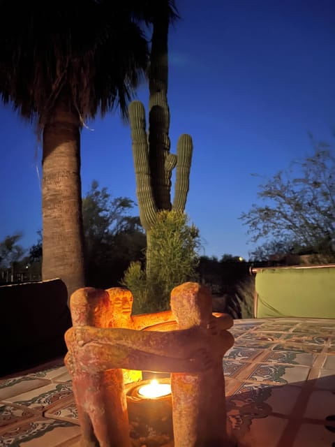 backyard patio at dusk 