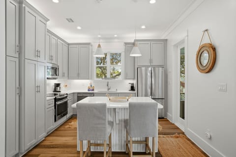 Stainless steel appliances & beautiful marble countertops